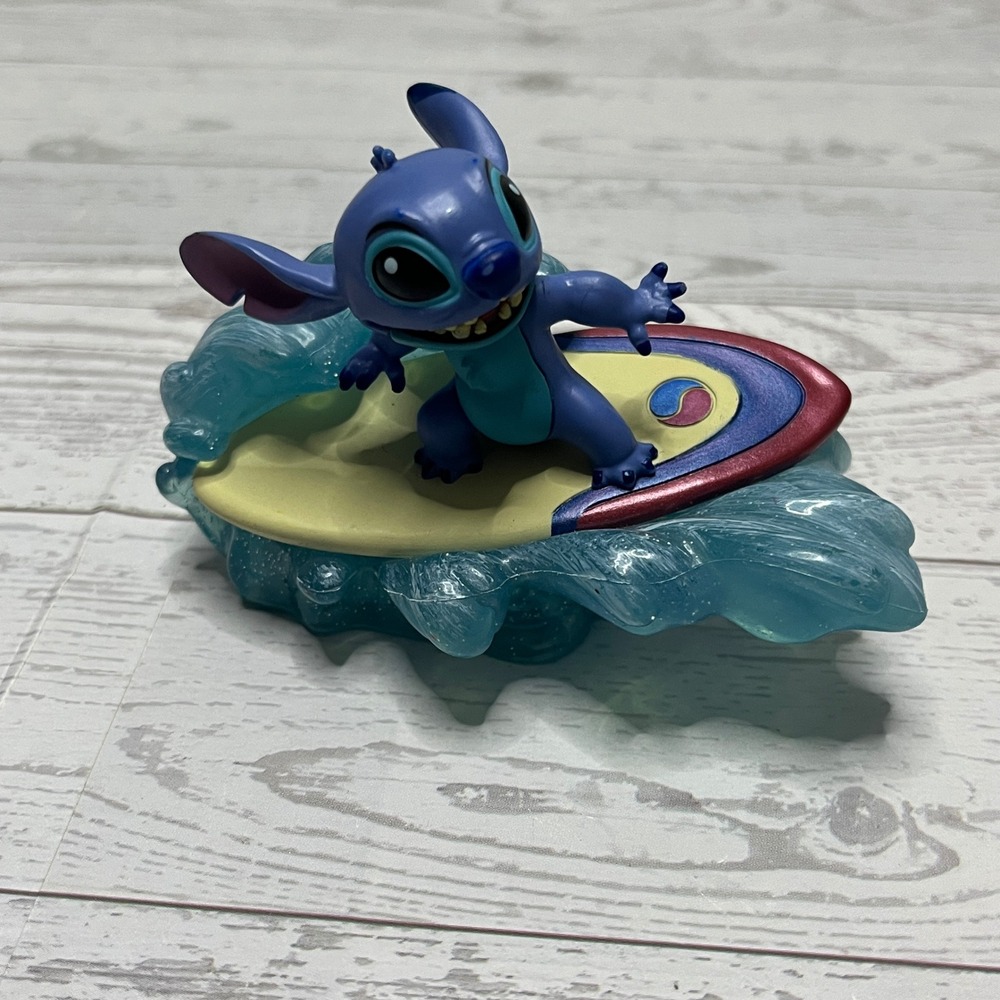 Disney Lilo and Stitch Surfing Figurine Glitter Blue Wave Toy Figure Collectible